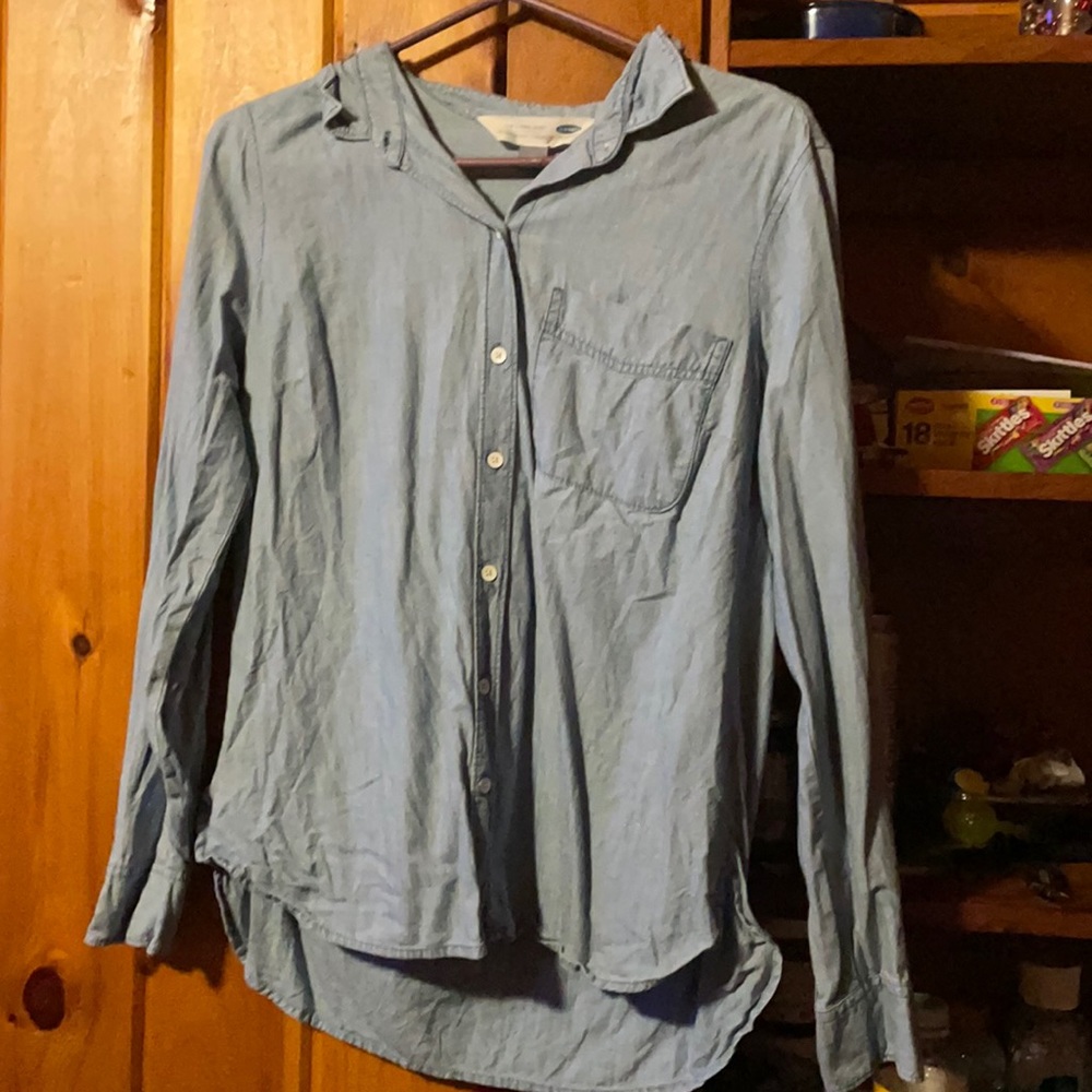 Button down Jean long sleeve light blue pocket